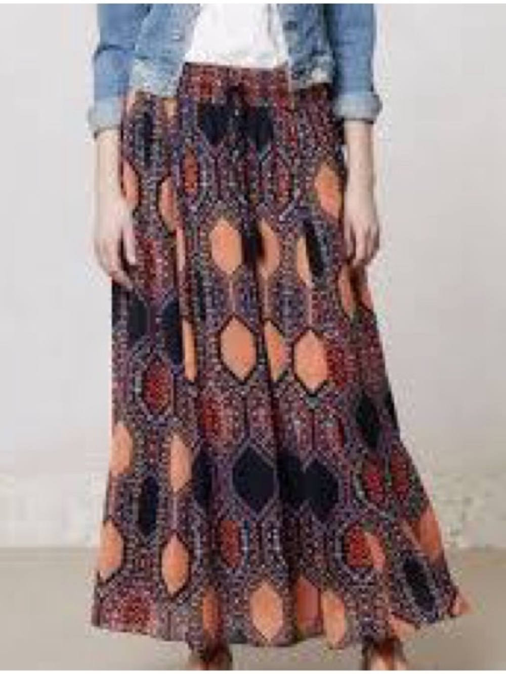 Maeve by Anthropologie geometric  
Boho Maxi Skirt in Navy and Peach (D2)